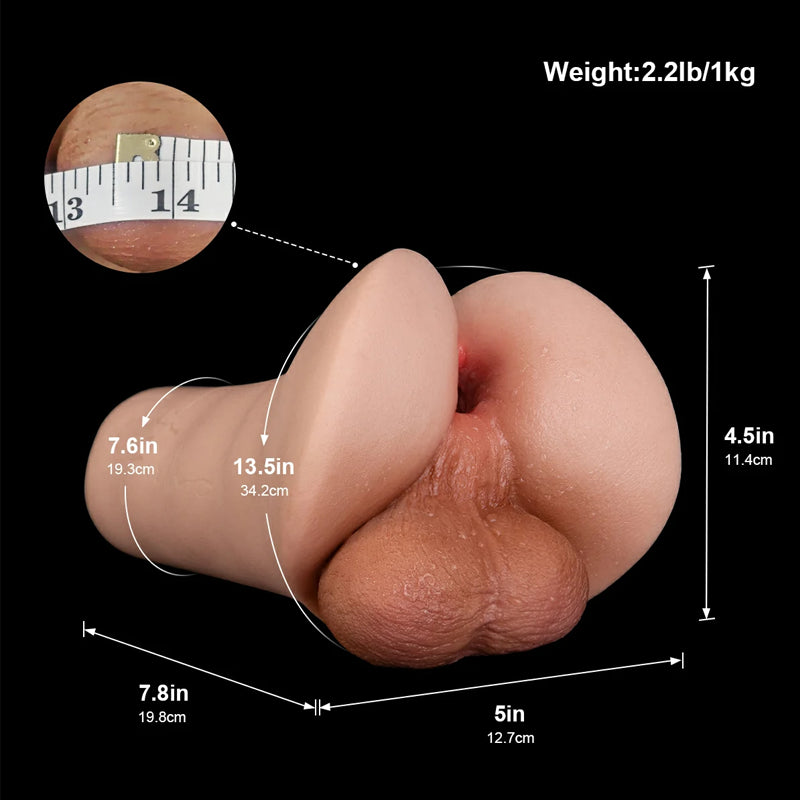 Jack: 2.2LB Silicone Pocket Stroker for Gay with Testicles & 6.8" Deep Anal Channel