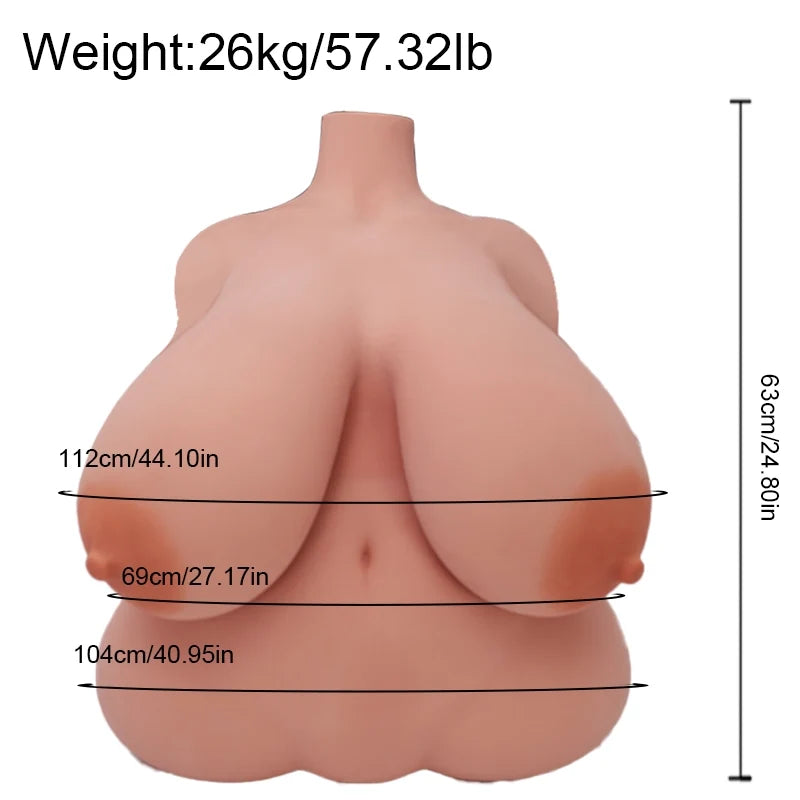 Alinda: 57.32LB Huge Gel Breasts & Round Booty TPE Sex Torso with Dual Pleasure Tunnels