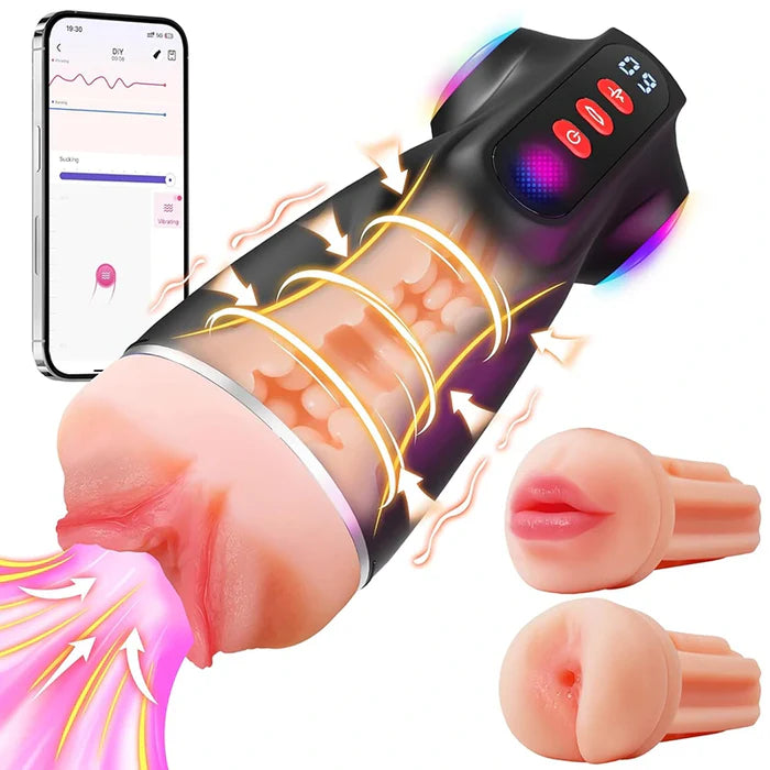 TriSense: 9 Suction Vibration Stroker with 3 Interchangeable Sleeves