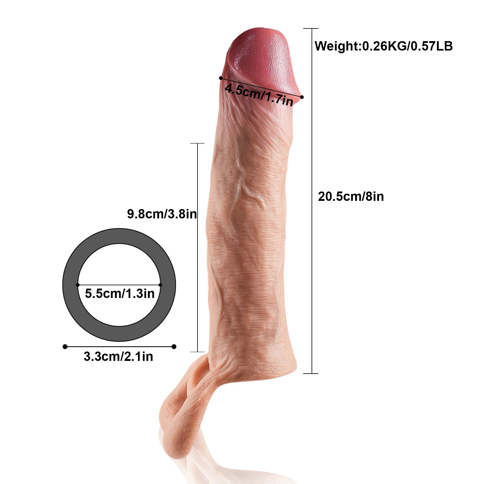 8" x 2.1" Ultra-Long Soft Cock Sleeve with Realistic Big Glans Design