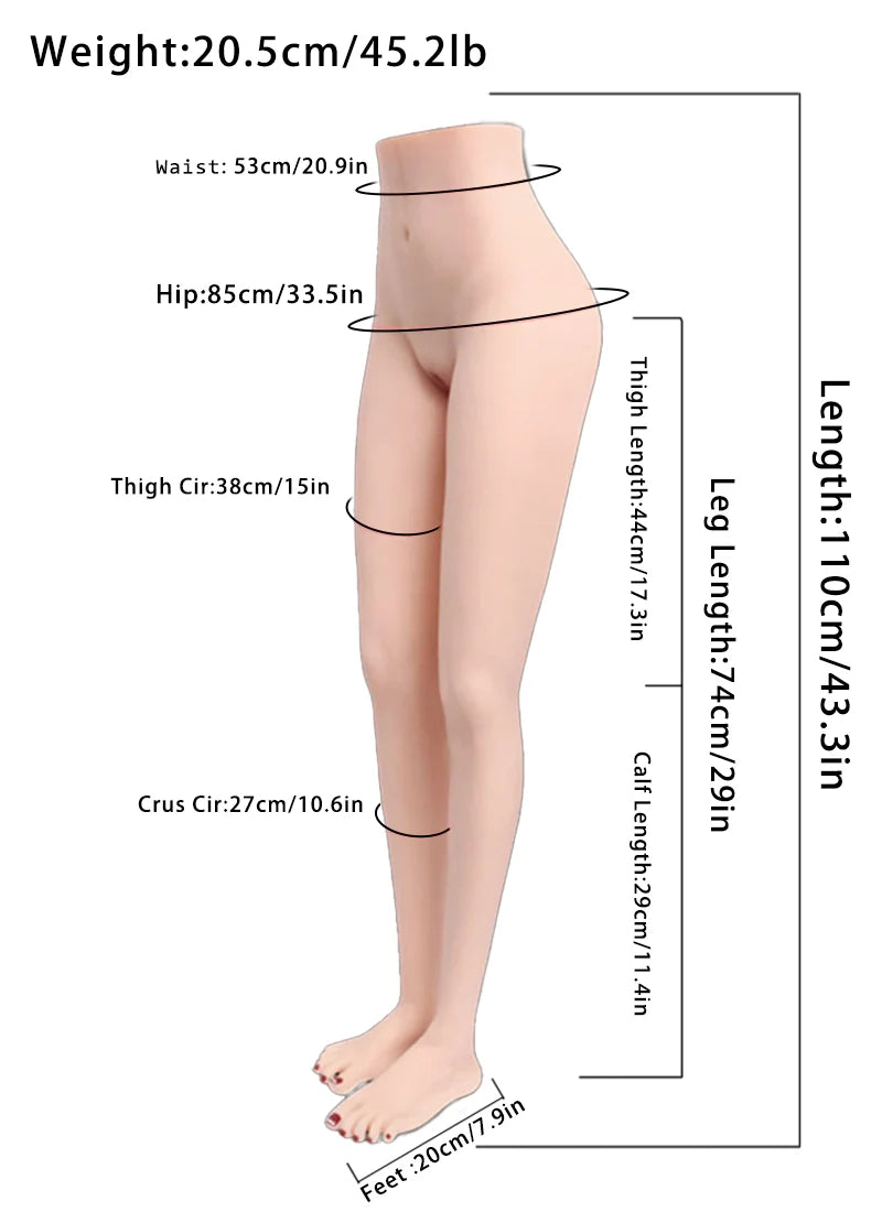 Sally: 45.21LB 1:1 Scale Ultra-Realistic Anti-Tear Long Legs Sex Torso with Footjob Arch & Deep Dual Channels