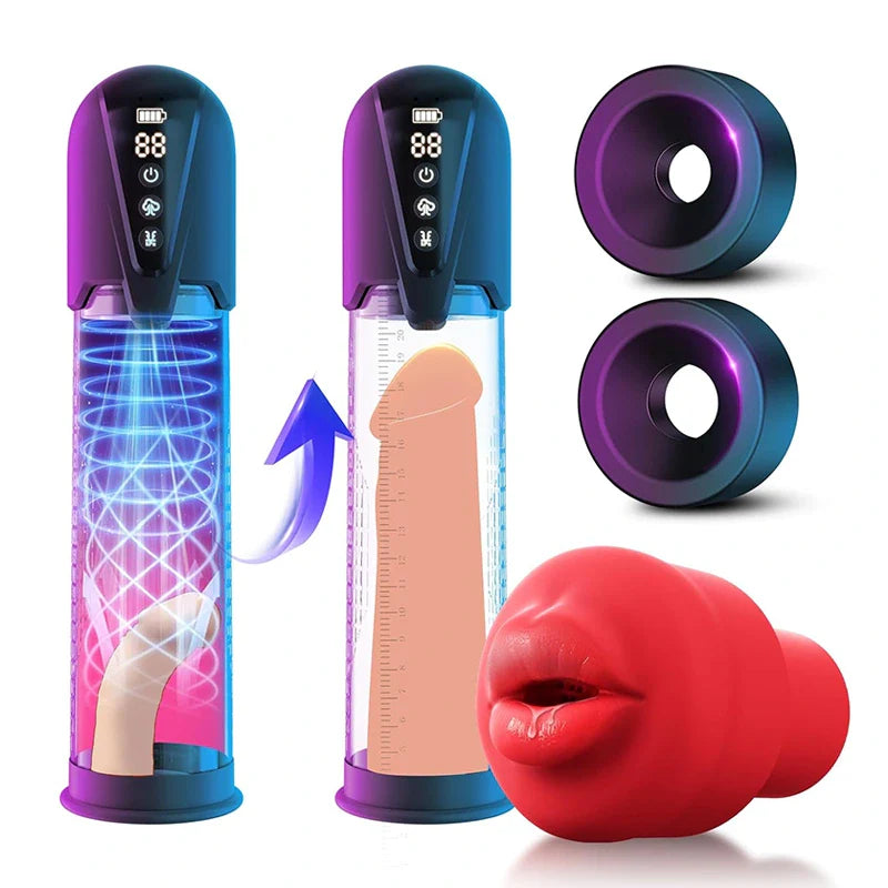 XP9: 2-in-1 Penis Pump & Stroker with Realistic Mouth & Pussy Sleeves