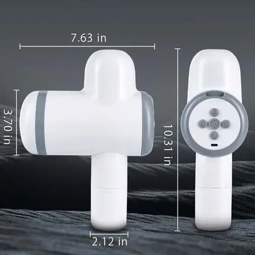 Portable sex toy with compact design, measures 7.63 inches by 3.70 inches, 2.12 inches width, ergonomic handle.