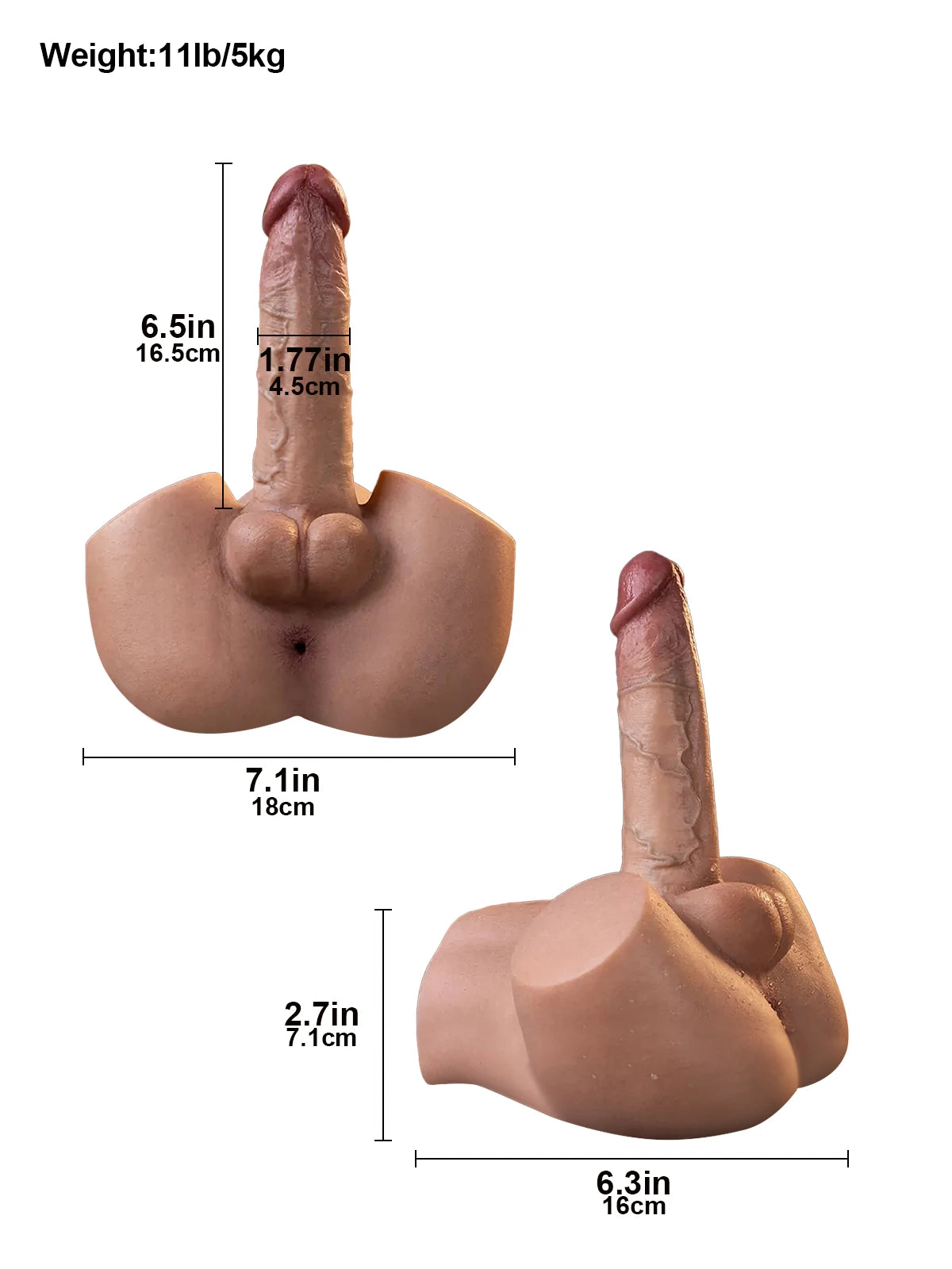 Ryder: 6.5-Inch Silicone Dildo with Weighted Male Butt Base & Anal Channel