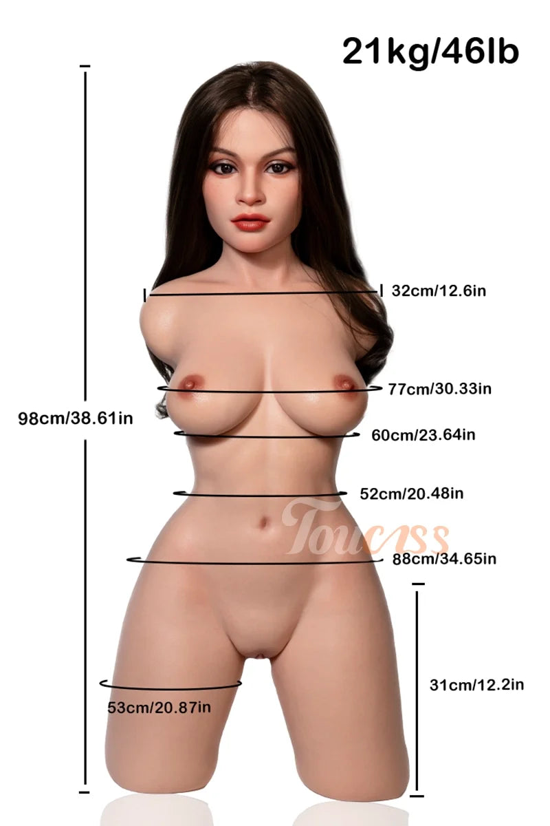 Emilia: 46LB Hyper-Realistic Asian Silicone Sex Torso with ROS Head, Movable Jaw & Gel Breasts