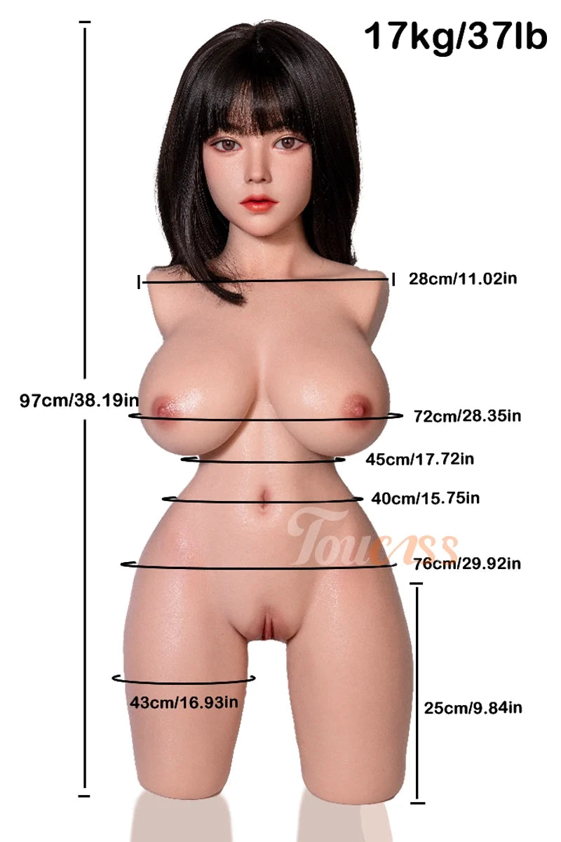 Reina: 37LB Japanese Busty Silicone Sex Torso with ROS Head, Movable Jaw & Gel Breasts