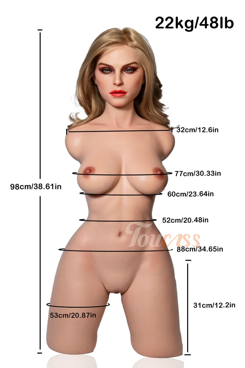 Valentina: 48LB Blonde MILF Silicone Sex Torso with ROS Head, Movable Jaw & Gel Breasts