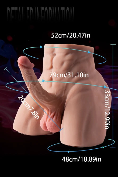 Terry: 23.8LB Male Sex Doll Torso with 7.87" Bendable Dildo & Suction Anal Channel