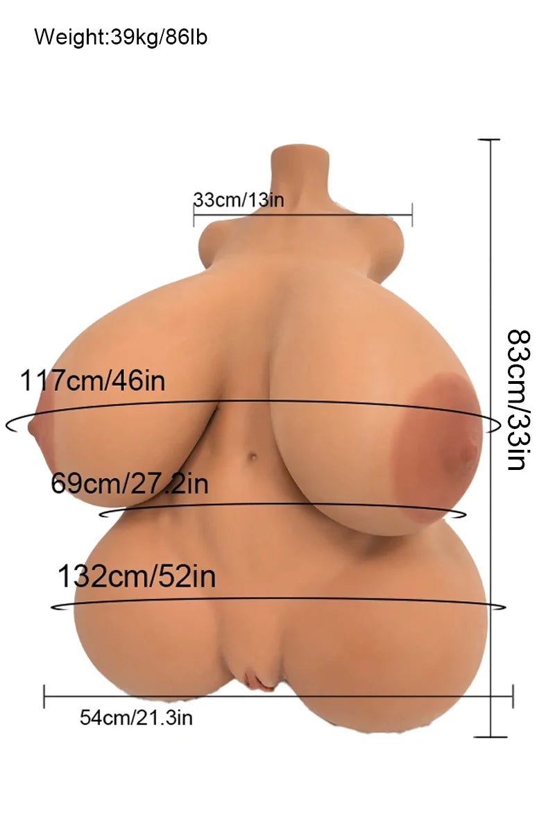Jacob: 86LB Mega BBW Huge Gel Breasts & Round Booty Sex Doll Torso with Dual Pleasure Tunnels