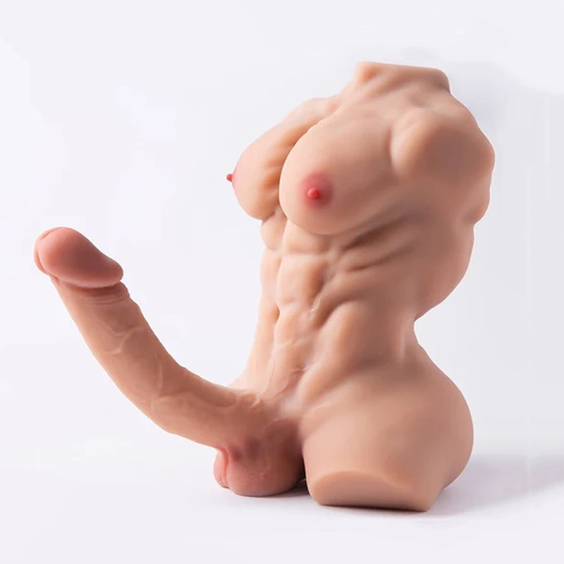 Kalel: 8.37LB Muscular Chest Male Torso with 8" Bendable Metal-Keel Dildo & Anal Channel