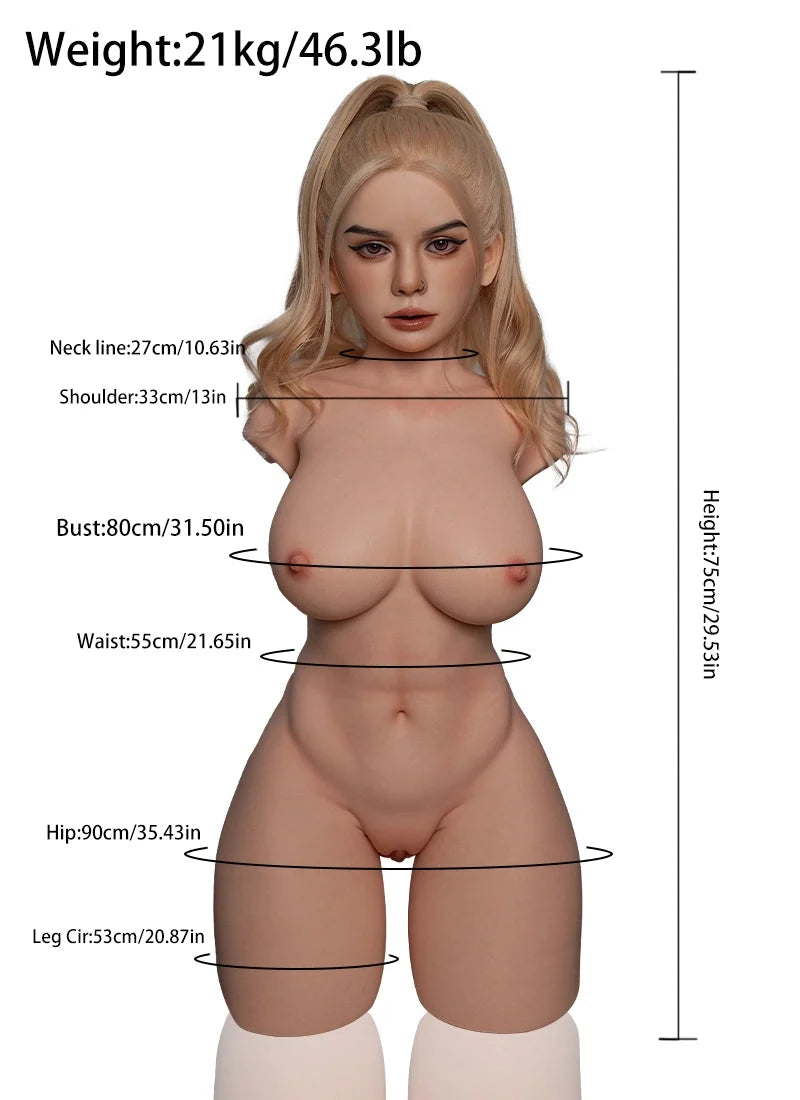 Cora: 46.3LB Ponytail Silicone Sex Torso with ROS Head, Movable Jaw & Gel Breasts