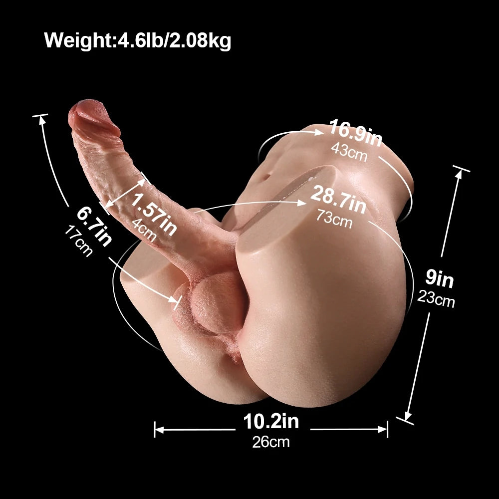 Asher: 11LB Platinum Silicone Male Sex Torso with 6.7" Curved Dildo & Playable Booty