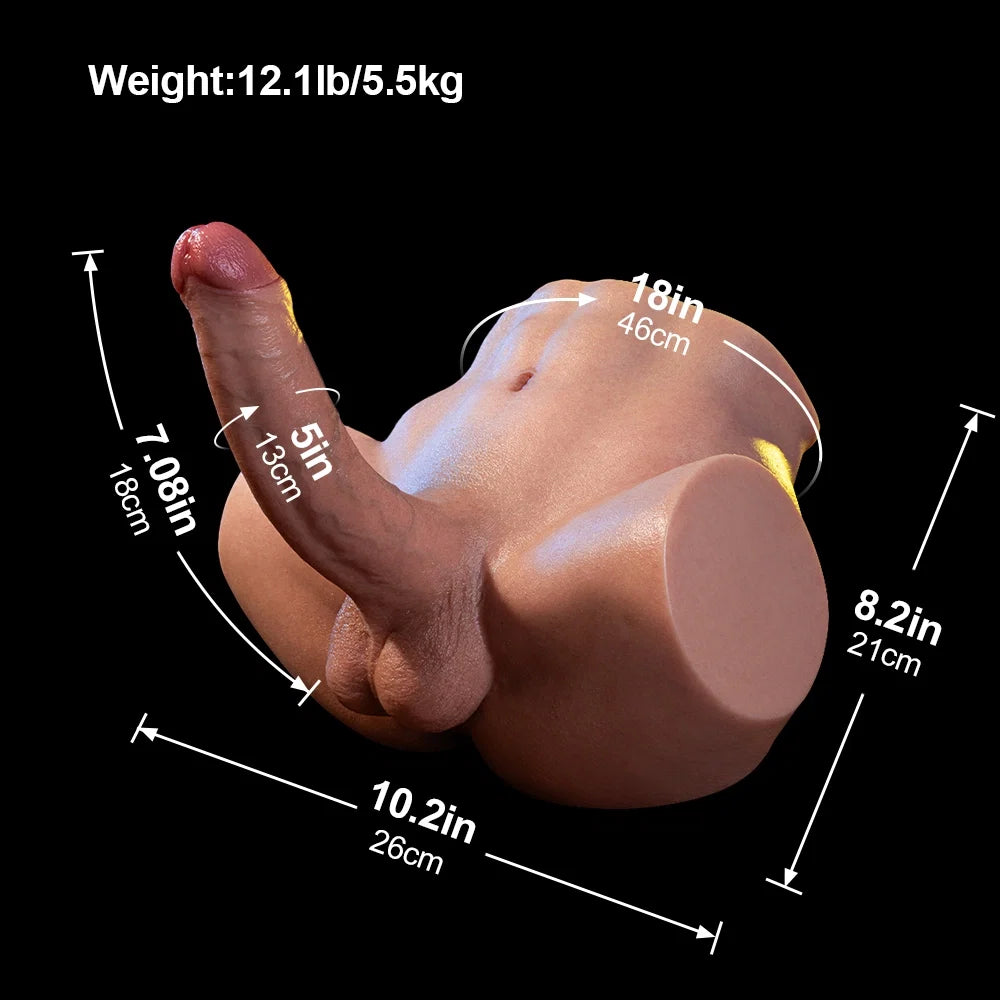 Kane: 12.1LB Platinum-Cured Silicone Male Torso with 7.1" Dual-Layer Dildo & Movable Testicles