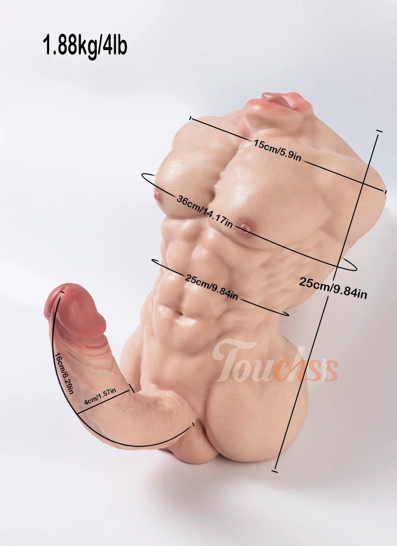 Bob: 4LB Compact Silicone Male Torso Dildo with 6.29" Dual-Density Cock & Blowjob Tunnel
