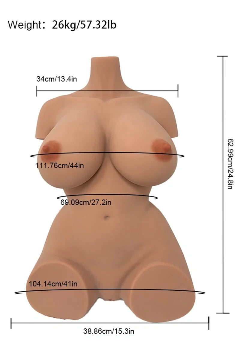Carina: 67.24LB Tan Skin Big Gel Breasts & Plump Booty TPE Sex Torso with Dual Channels