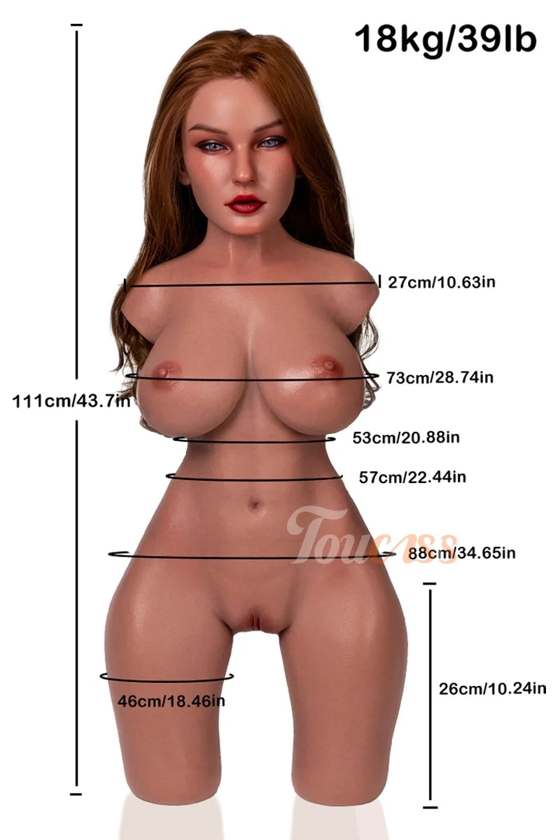 Alessia: 39LB Tan Skin MILF Silicone Sex Torso with ROS Head, Movable Jaw & Gel Breasts