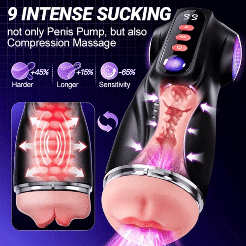 TriSense: 9 Suction Vibration Stroker with 3 Interchangeable Sleeves