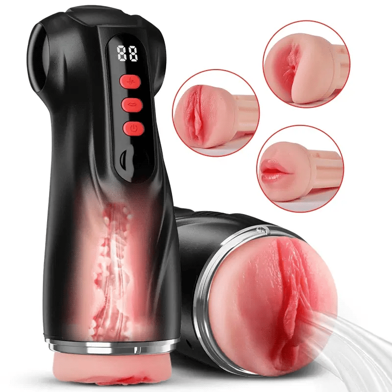 TriSense: 9 Suction Vibration Stroker with 3 Interchangeable Sleeves