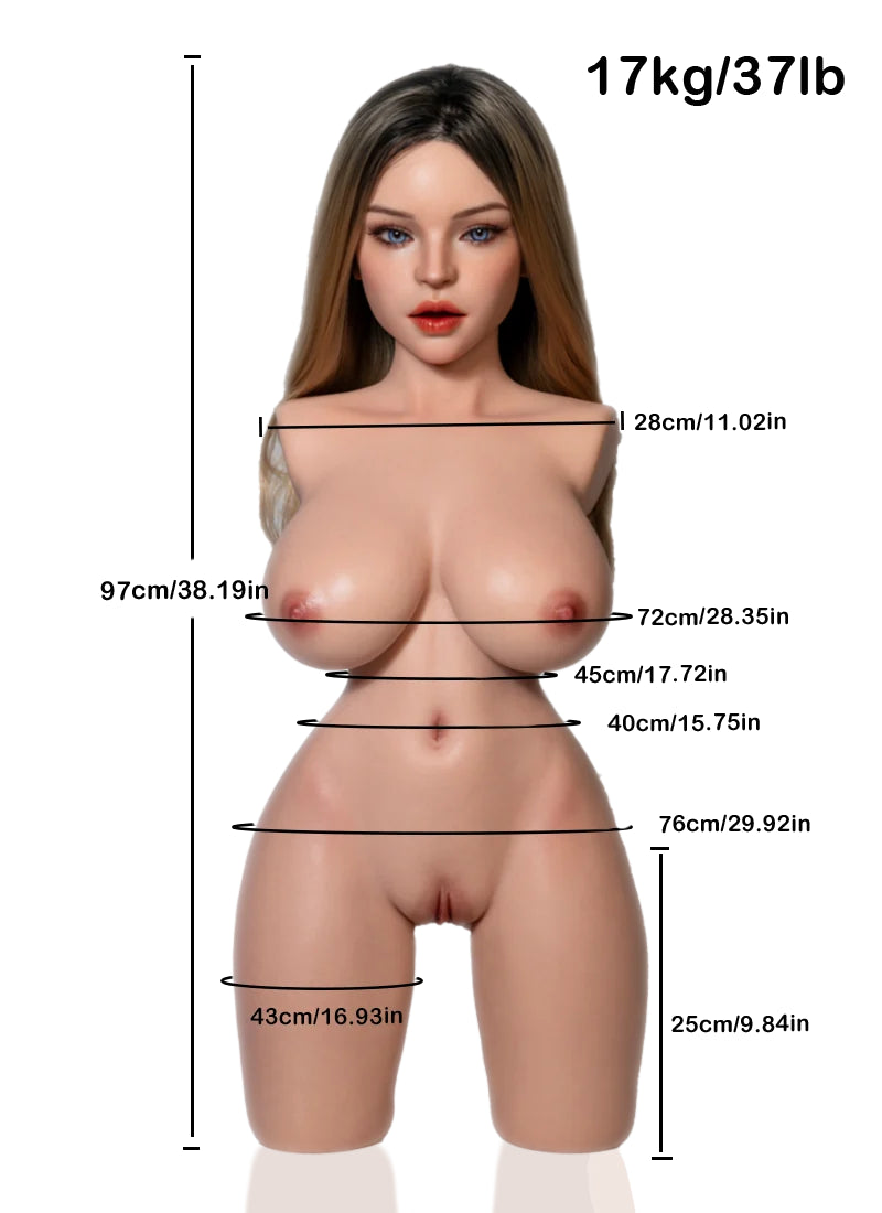 Lea: 37LB Young Busty Silicone Sex Torso with ROS Head, Movable Jaw & Gel Breasts